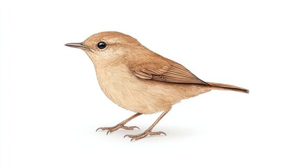 Detailed illustration of a small brown bird standing on a white background, showcasing its features