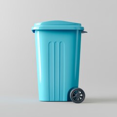 A single blue plastic wheelie bin with a lid, isolated on a white background.