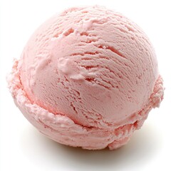 Pink strawberry ice cream scoop, dessert, white background, sweet treat, food photography