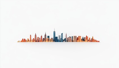 A vibrant city skyline silhouette showcasing iconic skyscrapers against a white backdrop