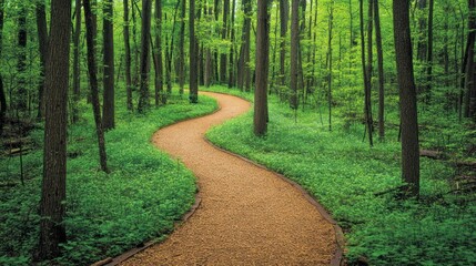 Obraz premium Winding path through lush green forest.