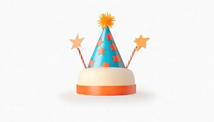 Colorful birthday hat with stars and pom-pom, set against a plain background for festive celebrations