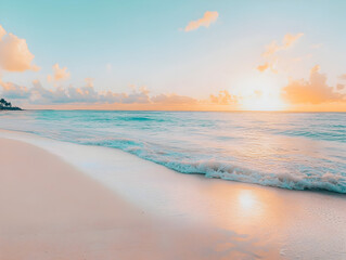 Inspire tropical beach seascape with closeup sandy textures and soft lapping waves beneath a...