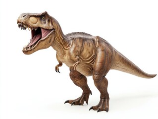 Naklejka premium Roaring T-Rex dinosaur, prehistoric creature, white background, illustration
