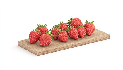 Fresh strawberries arranged on a wooden board, showcasing vibrant colors and textures