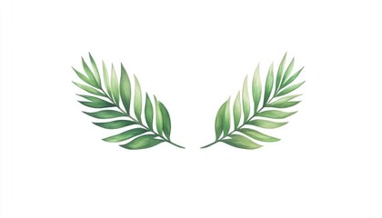 Two symmetrical green leaves with a soft gradient on a white background, ideal for nature themes