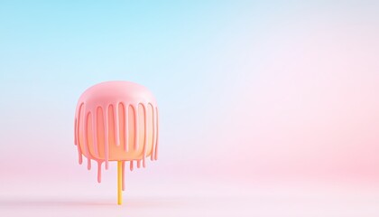 Colorful ice cream treat on a stick melting against a soft pastel background, evoking summer vibes