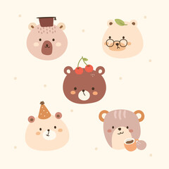 Cute Bear Character Illustration Flat Vector