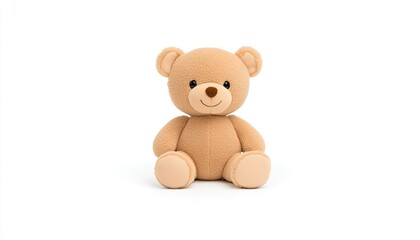 A cute, plush teddy bear sitting on a white background, evoking warmth and nostalgia