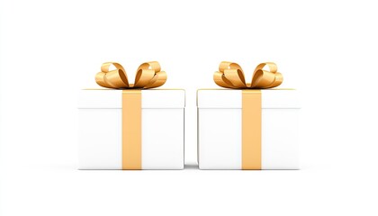 Two elegantly wrapped white gift boxes with golden bows, set against a minimalist background