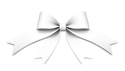Elegant white bow with flowing ribbons, perfect for gift wrapping or decoration purposes