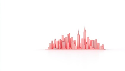 Fototapeta premium Abstract skyline silhouette in soft pink tones against a white background, evoking a modern urban atmosphere