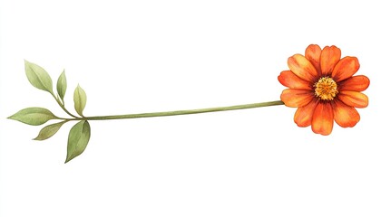 Vibrant orange flower with green leaves on a white background, ideal for botanical illustrations