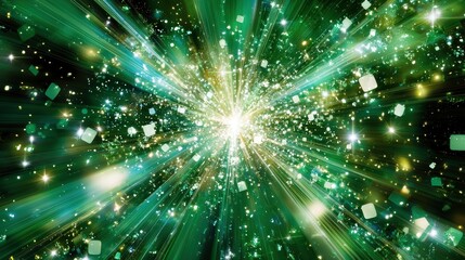 Fototapeta premium Explosive Green Light Rays with Sparkles and Abstract Shapes