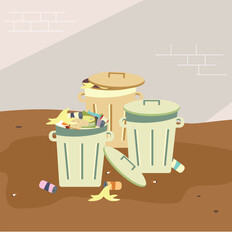 Trash Can Full of Dirty Rubbish with Alley Background