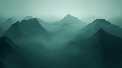Naklejka premium Misty Mountains Enveloped In Green Hues