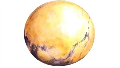 Fototapeta premium A vibrant, golden planet with swirling textures, set against a stark white background, symbolizing exploration