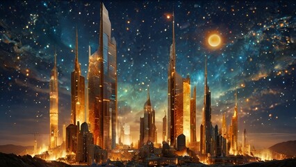 Fototapeta premium ビジネス未来社会イメージ摩天楼都市