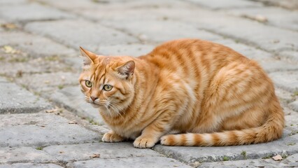 Stray Cat Photography: Orange Tabby Cat on Historic Cobblestone Street Animal Portrait