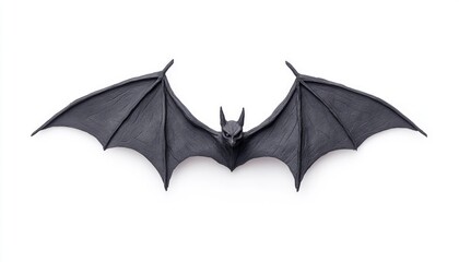 Black bat sculpture with outstretched wings displayed against a white background, ideal for Halloween decor