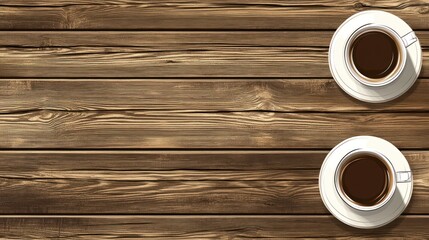 Two Cups of Coffee on Rustic Wooden Table