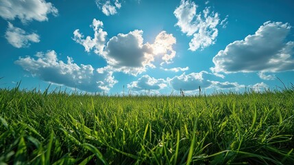 Vibrant Green Meadow Under a Sunny Sky
