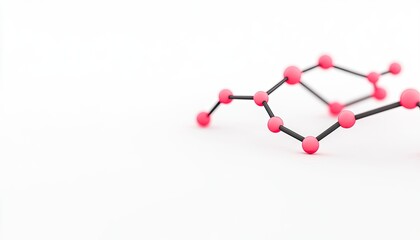 Abstract representation of a molecular structure with pink and black atoms on a clean white background