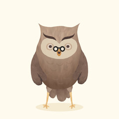Hand Drawn Cute Owl with Glasses Illustration