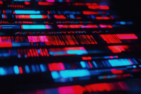 Abstract Digital Data Visualization with Neon Red and Blue Colors