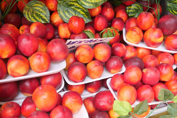 Fresh, juicy nectarines beautifully displayed at the farm market