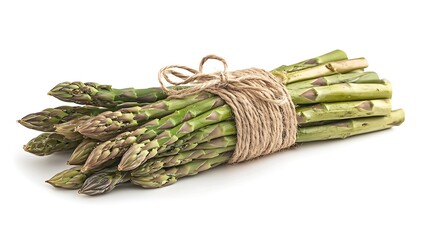 Fresh green asparagus bundled on white background isolated vegetable image for culinary use