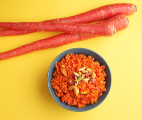 Carrot Halwa,as gajar ka halwa indian sweet made with grrated carrots ,milk,sugar,and ghee   