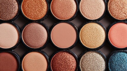 Fototapeta premium Close-up of diverse eyeshadow palette shades.