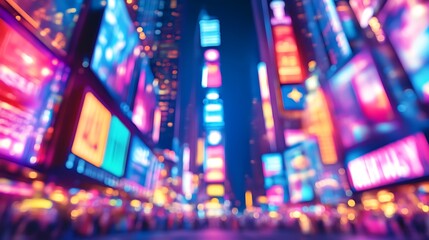 Fototapeta premium Vibrant Night Lights Cityscape Blurry Advertising