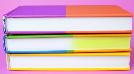 Stack of Colorful Books on Pink Background