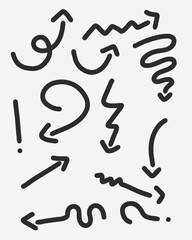 Obraz premium Collection hand drawn arrows elemetnst set with isolated on white background. Arrow mark icons