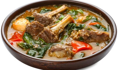 Spicy Lamb Stew, Spinach, Bowl, Food Photography, White Background, Recipe