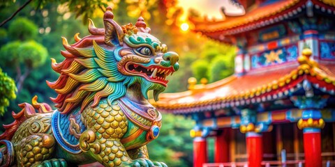 Obraz premium A candid shot reveals Kurkino Park's majestic Japanese lion-dragon statue.