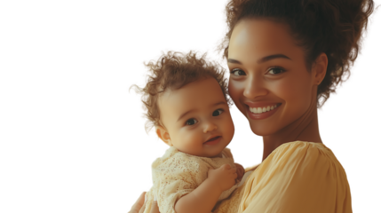 Happy Mother Daughter Portrait Smiling Faces, Curly Hair, Love isolated on transparent background