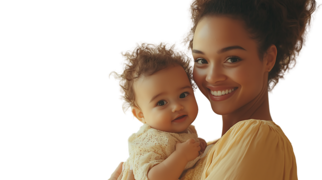Happy Mother Daughter Portrait Smiling Faces, Curly Hair, Love isolated on transparent background