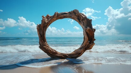Ocean View Framed By Driftwood Arch