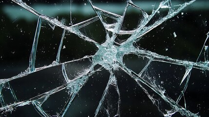 Broken glass on a black background. Close up. Macro