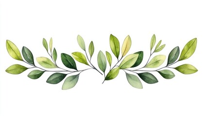 Naklejka premium Elegant watercolor illustration of green leaves arranged in a decorative border for design use