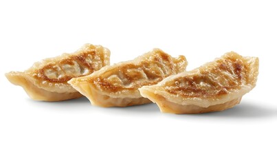 Pan-fried dumplings, three, isolated, white background, food menu