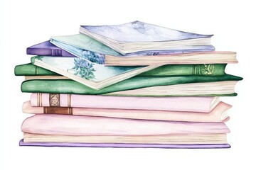 A colorful stack of vintage books with intricate covers, showcasing a cozy reading atmosphere