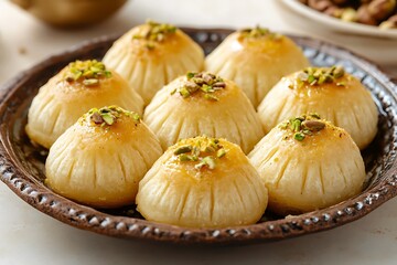 Obraz premium Georgian dumplings khinkali with pistachios and walnuts