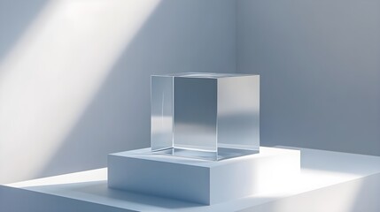 clean minimalist product display with glass cube