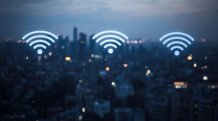 seamless integration of wireless network and connection technology, with a backdrop of futuristic buildings and a bustling city, symbolizing advancement in technology background 