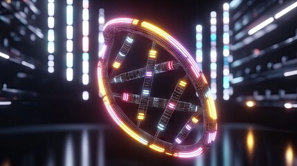 Glowing DNA Helix in Futuristic Cityscape; Science, Technology, and Genetic Research