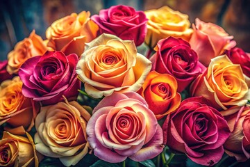 Fototapeta premium A close-up of a vintage rose bouquet, perfect for Valentine's Day or March 8th. Romantic and loving.